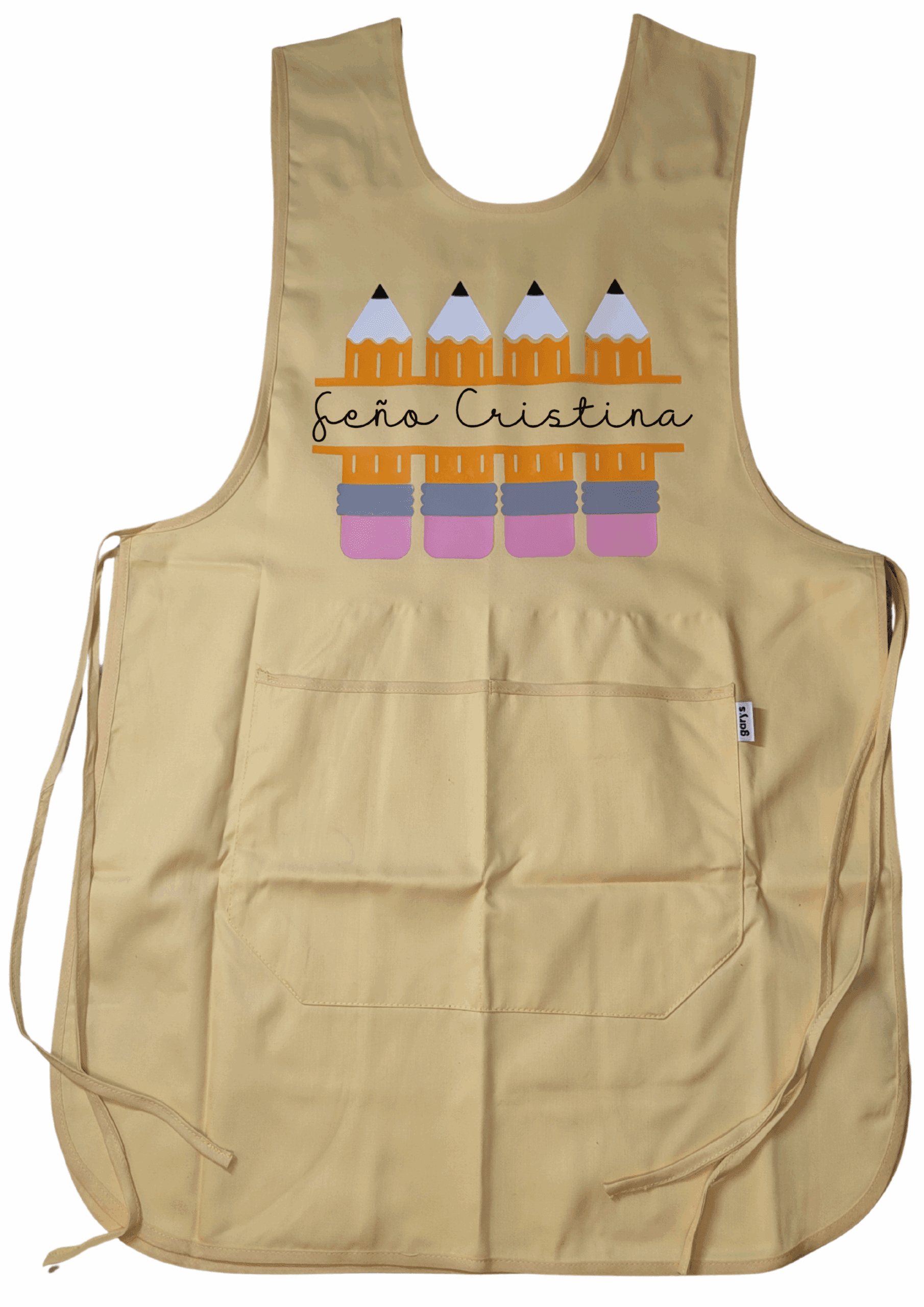 Bata de maestra amarillo pastel con diseño lápices