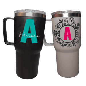 Taza térmica con tapa y diseño de inicial