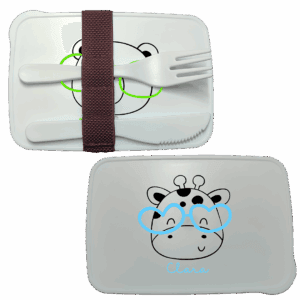 Fiambrera con cubiertos y diseño de animales